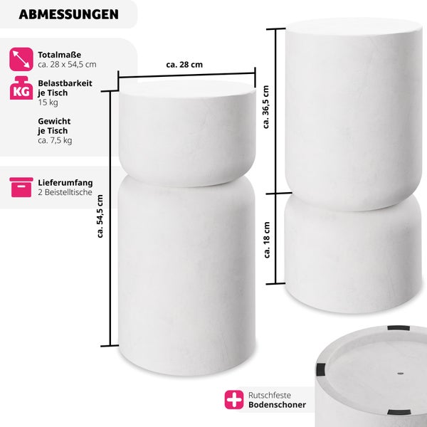 2er Set Beistelltisch  tectake Amine 28 x 54,5 cm  Chubby-Design weiß