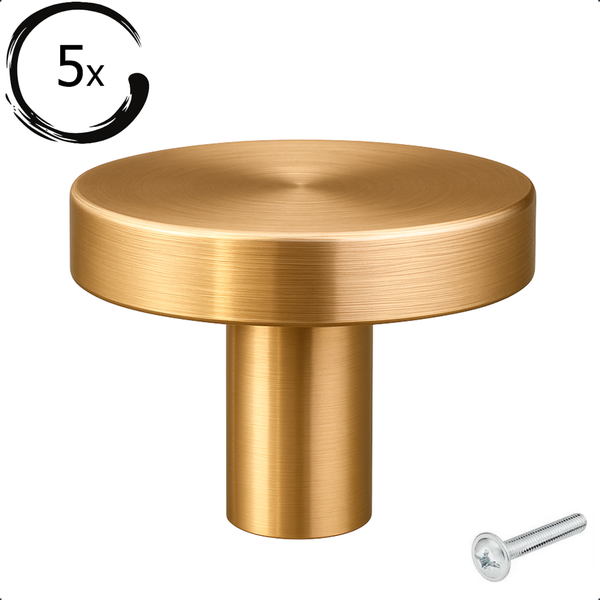Fünferpackung goldfarbener Möbelknöpfe mit Schrauben