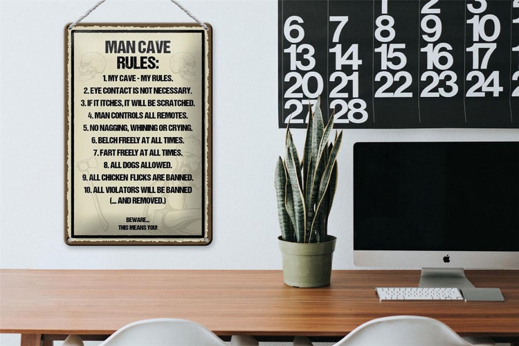 Blechschild Spruch 20x30cm Man Cave Rules my cave my rules