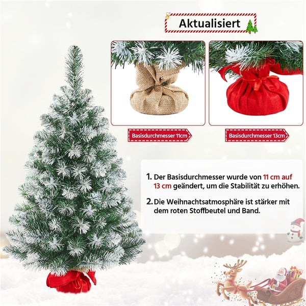 Schnee bedeckter Weihnachtsbaum mit aktualisiertem Basisdurchmesser