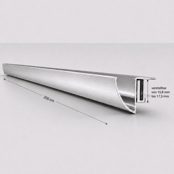 Verstellbares Aluminiumprofil für Glas, Länge 200 Zentimeter, einstellbar von 10,8 Millimeter bis 17,5 Millimeter.