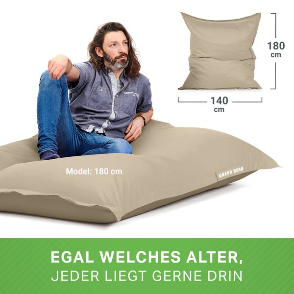 Green Bean 2er Set XXL Sitzsack inkl. Pouf fertig befüllt mit EPS-Perlen - Riesensitzsack 140x180 Lounge Sitz-Kissen Bean-Bag Chair  - Beige