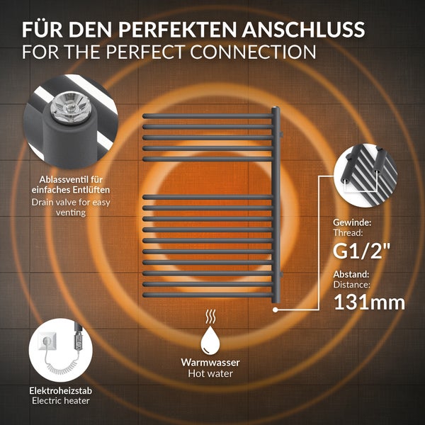 ML-Design Elektrischer Badheizkörper 500x800 mm Anthrazit & Heizstab 300W, Design Heizkörper Designheizkörper Handtuchtrockner Handtuchwärmer Handtuchheizkörper Handtuchhalter Handtuchheizung Heizung