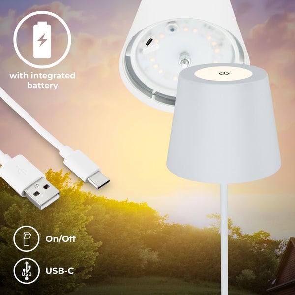 Tischlampe - 2,5W, 200lm, kabellos, led, dimmbar, warmweiß, weiß