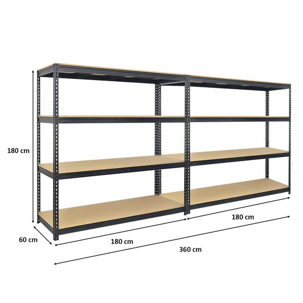 PROREGAL Mega Deal 2x Profi Schwerlastregal Bison HxBxT 200 x 200 x 60 cm 4 Fachböden Fachlast 600 kg Schwarz