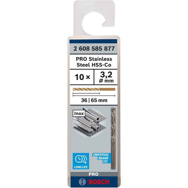 Bosch PRO Stainless Steel HSS-Co Spiralbohrer 3,2 x 36 x 65 mm - 2608585877