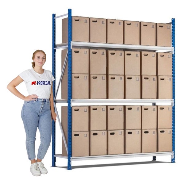 PROREGAL Weitspannregal Maximus Grundregal HxBxT 200 x 150 x 60 cm 3 Ebenen Spanplatten Fachboden Fachlast 475 kg Lichtblau & Lichtgrau