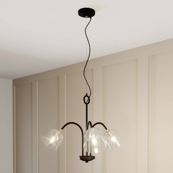 Lucande Pendelleuchte Anjita (Retro, Vintage Antik) in Schwarz aus Glas (3 flammig E14) - Design-Hängeleuchte Esstischlampe Hängelampe Hängeleuchte Wohnzimmerleuchte