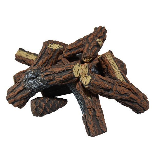 Keramik-Holzscheite für Kamine, Dekoholz-Set mit Tannenzapfen, strukturiert