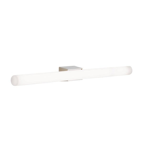 Moderne LED Spiegelleuchte in stabförmiger Ausführung mit quadratischer Wandhalterung für das Badezimmer.