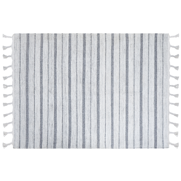 Outdoor Teppich cremeweiß / grau 140 x 200 cm Streifenmuster Kurzflor BADEMLI