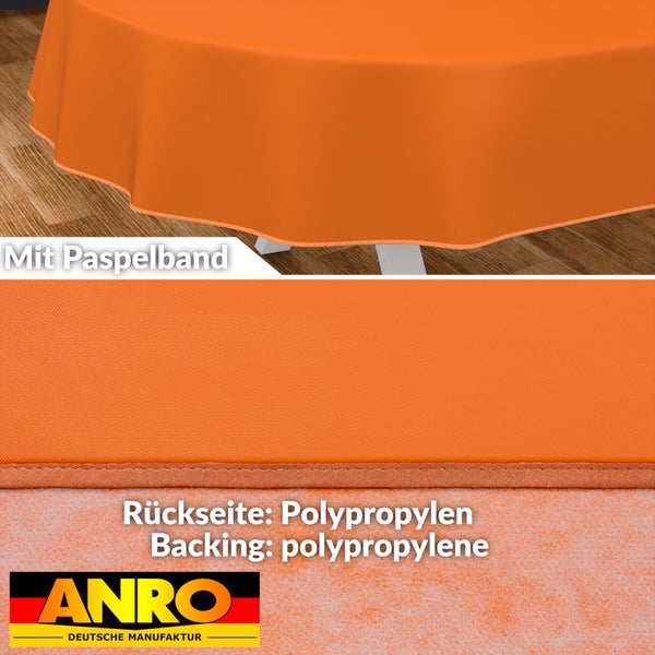 Orangefarbene Tischdecke mit Paspelband und Polypropylen-Rückseite