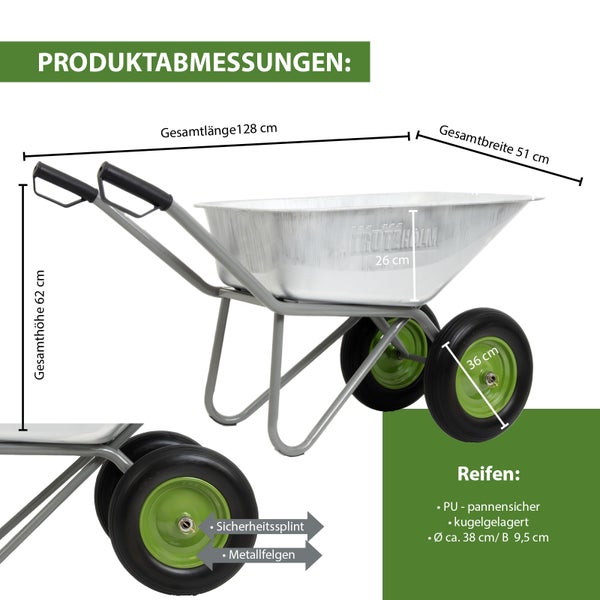 Tragbare Schubkarre mit zwei Rädern für den Garten- und Landschaftsbau