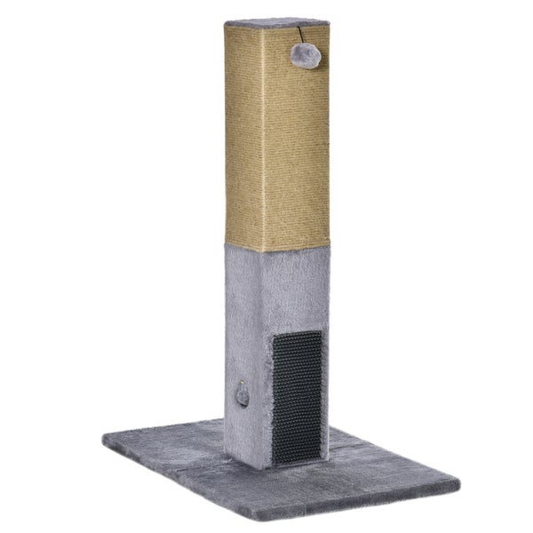 PawHut Kratzstamm, 79cm Kratzsäule mit Fellbürsten, Jute-Katzenkratzbaum mit Spielball, Kratzbaum für Katzen unter 4,5 kg, Katzen Kratzmöbel, Indoor, Grau