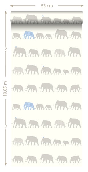 Tapetenrolle mit Elefantenmuster, 53 cm breit und 10,05 m lang