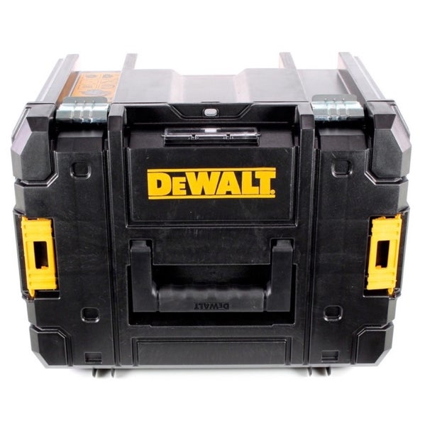 Robuster DeWalt Werkzeugkoffer aus Kunststoff mit Tragegriff und seitlichen Verschlüssen.