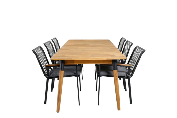 Julian Gartenset Tisch 100x210cm und 6 Stühle Dallas schwarz, natur. 100 X 210 X 75 cm