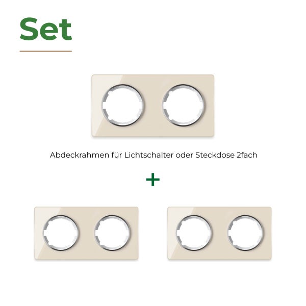 Set aus drei zweifachen Abdeckrahmen für Lichtschalter oder Steckdosen