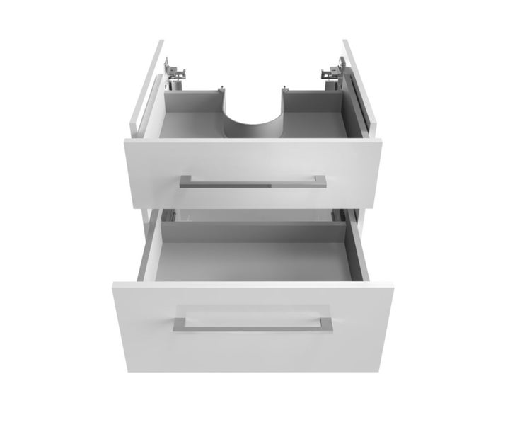 Waschtischunterschrank mit zwei offenen Schubladen.