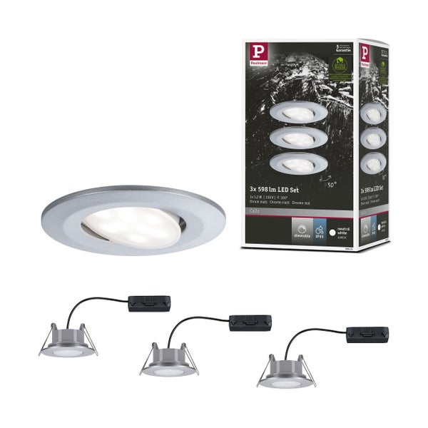 LED Einbauleuchte Calla Basisset schwenkbar IP65 rund 90mm 30° 3x5,2W 3x460lm 230V dimmbar 4000K Chrom matt