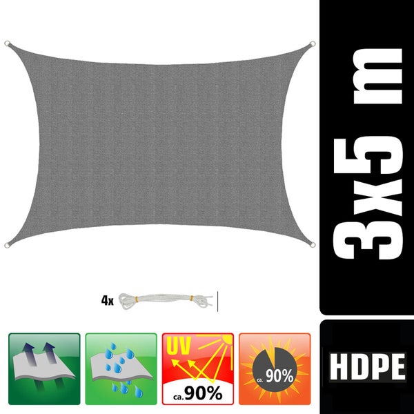 AMANKA 90% UV Schutz: Sonnensegel 3x5m Rechteckig - Wasserdurchlässig & Atmungsaktiv - Sonnenschutz Pool Rechteckig Sonnensegel Trampolin Whirlpool Sonnendach Sonnensegel Pergola Sonnenschutz Carport