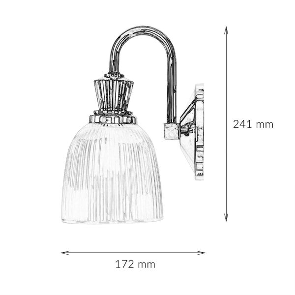 Skizze einer Wandleuchte mit den Maßen 241 mm Höhe und 172 mm Breite.