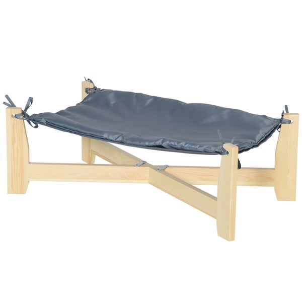 PawHut Hundebett Hundeliege mit Kissen Haustierbett Hundeschlafplatz erhöhtes Design für drinnen draußen Kiefernholz 72 x 40 x 25 cm Natur+Hellgrau