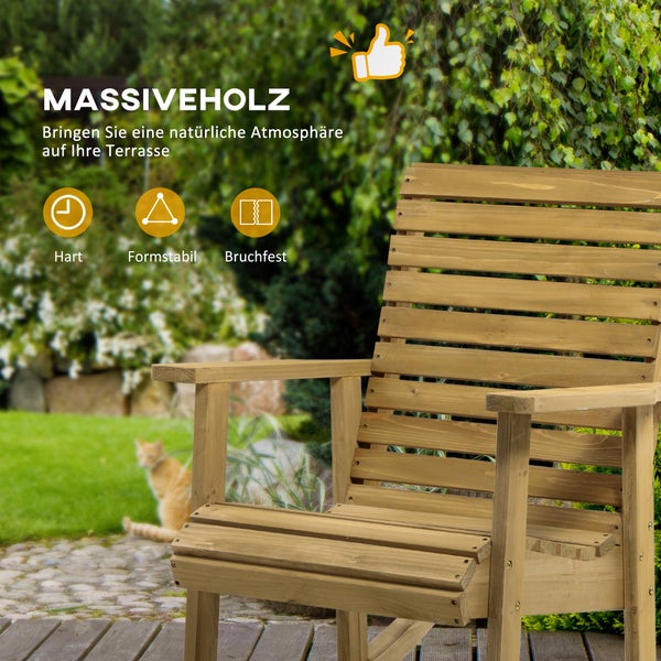 Outsunny Schaukelstuhl Schwingsessel mit Armlehne Relaxstuhl Gartenstuhl für Terrasse, Balkon, Belastbarkeit bis 130 kg, 64 x 86 x 85 cm, Tannenholz, Hellbraun