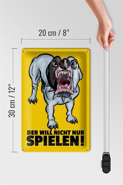 Blechschild Spruch 20x30cm Der will nicht nur spielen Hund