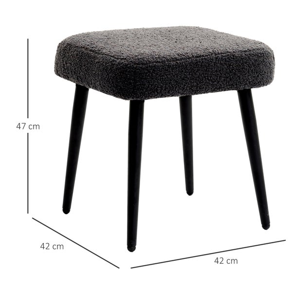 HOMCOM Fußhocker Sitzhocker Quadratischer Schminkhocker Fußstütze mit Kaschmir-Optik, Stahlbeine, für Wohnzimmer, Schlafzimmer, Dunkelgrau, 42 x 42 x 47 cm