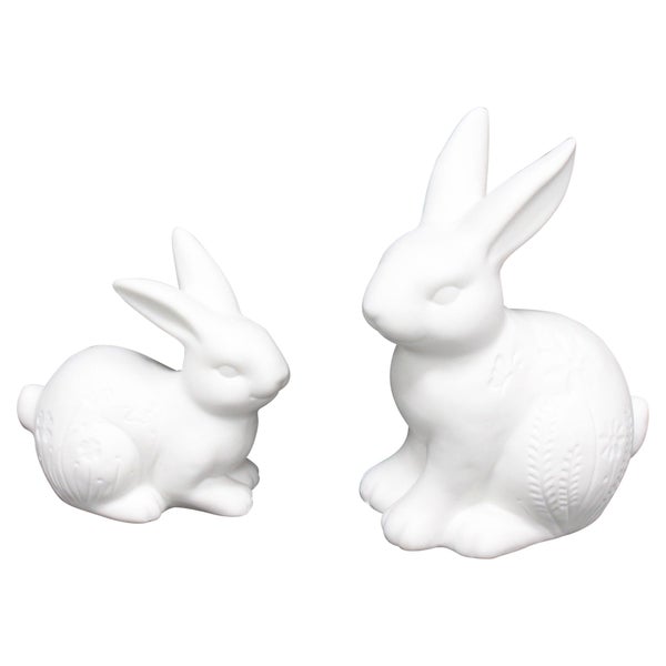 FRANK FLECHTWAREN | LED-Hase Blumenwiese, 2er Set, PORZELLAN, KUNSTSTOFF, 8,8 x 6,2 x 12,4 cm, 12,5 x 8,1 x 15,5 cm