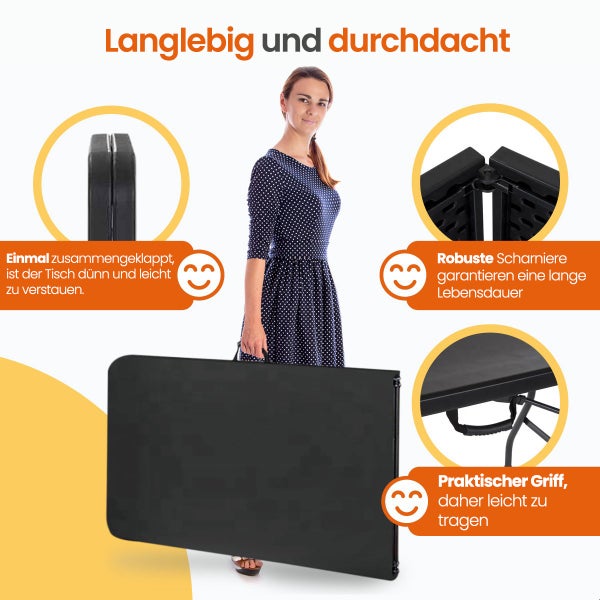 Goliving Klapptisch - Klapptisch - Campingtisch - Outdoor-Klapptisch - Wetterfest - 180 x 70 x 74 cm - Schwarz