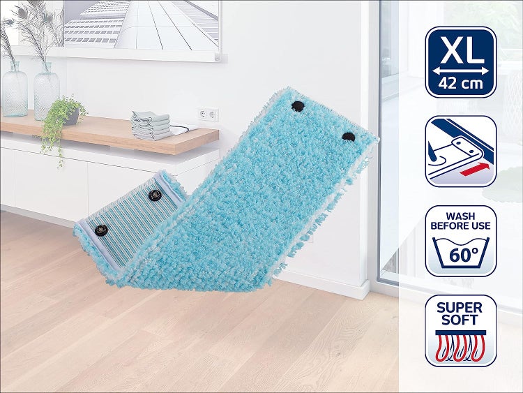 Leifheit 2er Set Wischbezug Clean Twist XL super soft 42 cm für sensible Böden, Ersatzbezug mit Spezialfasern, Wischer Ersatzbezug für minimale Wasseraufnahme, ideal für Parkett, Laminat und Kork