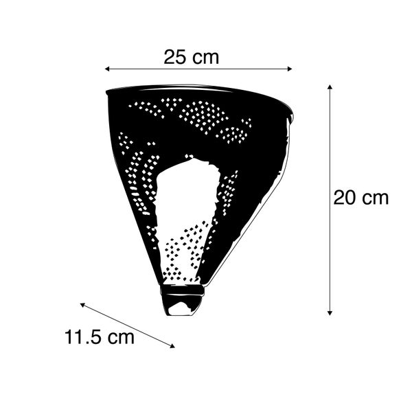 Abmessungen einer Wandleuchte: 25 cm breit, 20 cm hoch und 11,5 cm tief