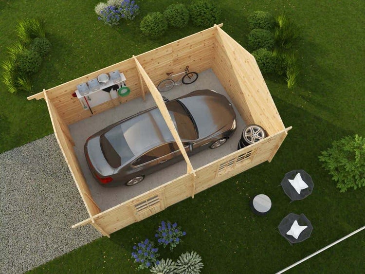 Alpholz Garage Henry ohne Garagentor Garage aus Holz, Unterstellplatz mit 44 mm Wandstärke Fertiggarage, Naturbelassen