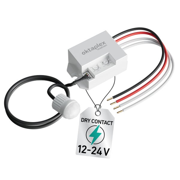 Oktaplex Motion Bewegungsmelder mit Kabelanschluss fuer 12 bis 24 Volt Systeme mit Dry Contact Funktion zur Steuerung von Beleuchtung