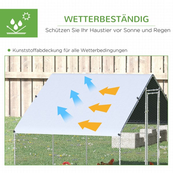 PawHut Hühnerstall, Freilaufgehege, 3 x 6 x 2 m, Stahl, Silber+Grau