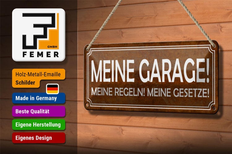 Blechschild Spruch 27x10cm meine Garage Regeln Gesetze Dekoration