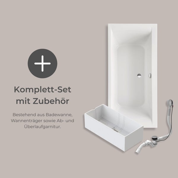 Komplettset mit Badewanne, Badewannenträger sowie Ab- und Überlaufgarnitur