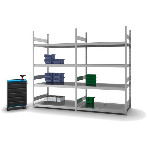 PROREGAL Weitspannregal Stecksystem T-Profil Grundregal HxBxT 250x150x80 cm 4 Ebenen Stahlplatten Fachboden Fachlast 350 kg Verzinkt