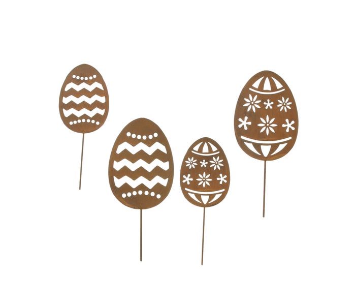 FRANK FLECHTWAREN|Blumenstecker Osterei, 4er Set, 7,2 x 18 cm, 9,5 x 21 cm, METALL