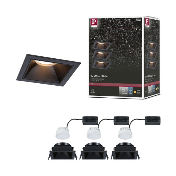 LED Einbauleuchte 3-Step-Dim Cole Coin Basisset IP44 eckig 88x88mm Coin 3x6W 3x470lm 230V dimmbar 2700K Schwarz