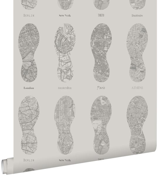 Tapete mit Stadtplanmotiven in Form von Fußabdrücken