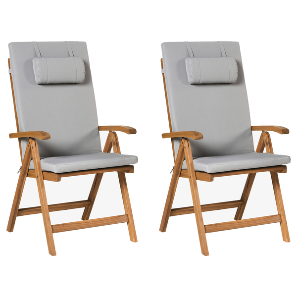 Set mit 2 Stühlen und Sitzkissen JAVA PREMIUM Akazienholz Hellgrau