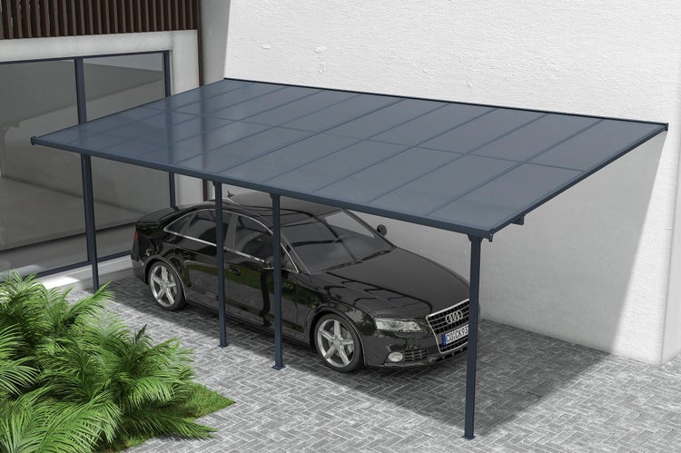 Angebaute Pergola/Carport 18m² KLEO 600L300 Aluminium Grau