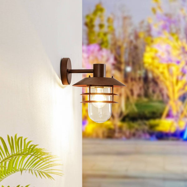 Lindby Wandleuchte außen Meliora (spritzwassergeschützt in Braun aus Metall (1 flammig, E27) - Außenwandleuchten Wandlampe Led Außenlampe Outdoor für Außenwand/Hauswand Haus Terrasse &