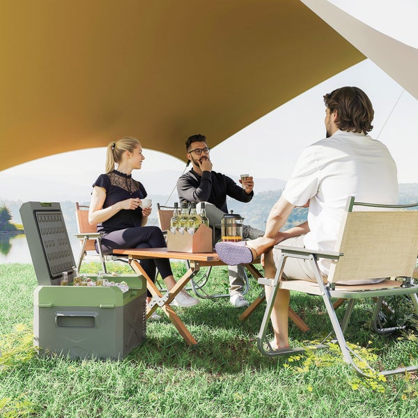 Outsunny 16,3 Liter Kompressor Kühlbox elektrische Kühlbox mit Anschluss ECO Modus Kühlhaltefunktion Gefrierbox Thermobox Mini Kühlschrank 12/220 Volt für Auto Steckdose LKW Camping Boot Grau+Grün