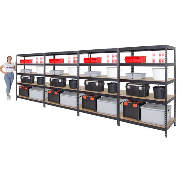 PROREGAL Mega Deal 4x Schwerlastregal Rivet HxBxT 180 x 120 x 60 cm Fachlast 250 kg Schwarz