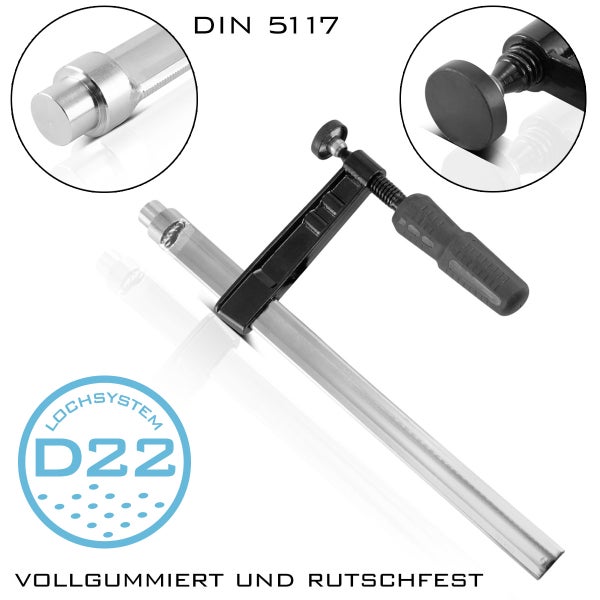 Spannzwinge für Schweißtische 80 x 300 mm mit D 22 mm Lochsystem