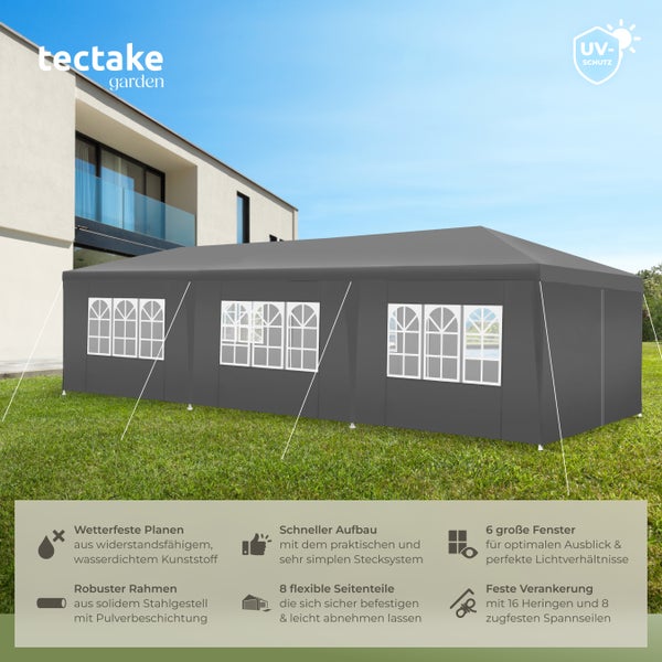 Pavillon tectake Miramas wasserdicht 9 x 3 m, im Stecksystem grau